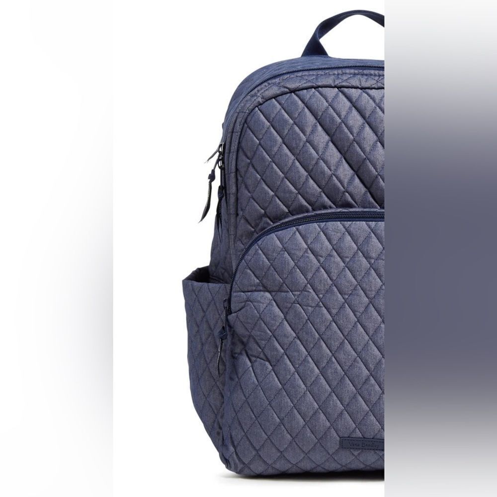 Vera Bradley Denim Moonlight Navy Large Laptop Essential Quilted Backpack 31L - Picture 6 of 15